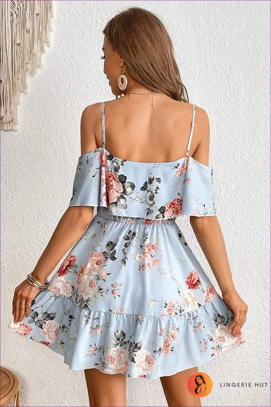 Mini Dress with Cold Shoulder Detail - Garden Party Ready for A-line, Casual, Cutout, Dress, Floral