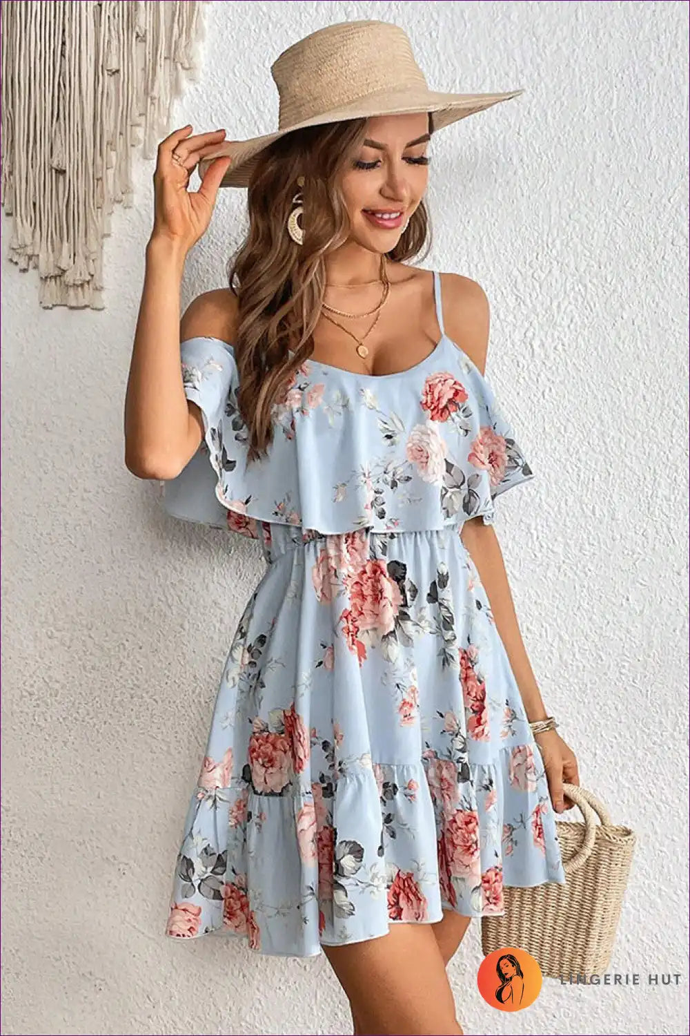 Mini Dress with Cold Shoulder Detail - Garden Party Ready for A-line, Casual, Cutout, Dress, Floral