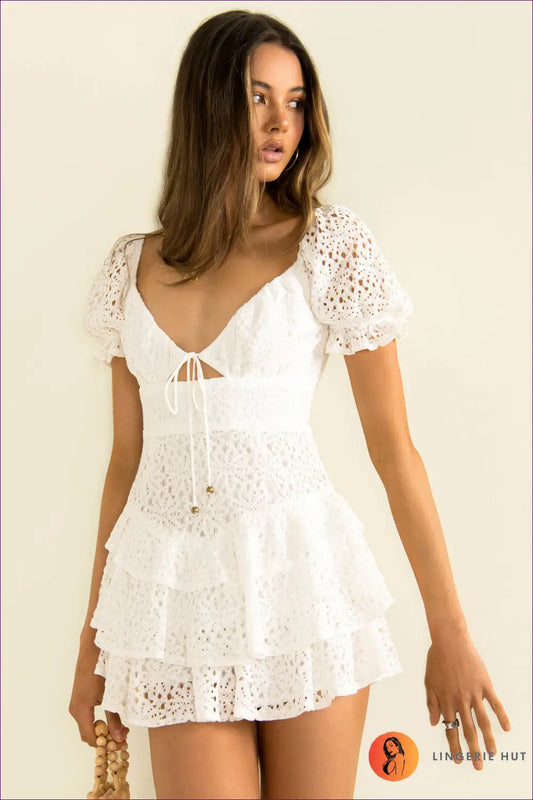 Eyelet Lace Mini Dress - Effortless Romance - Dresses - Lingerie Hut - A-line • Boho • Date Night • Floral