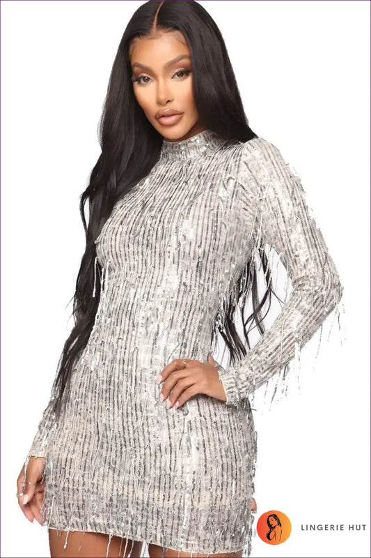 Mini Dress with Fringe Detail - Party Ready for All Season, Bodycon, Clubwear, Dress, Evening Wear