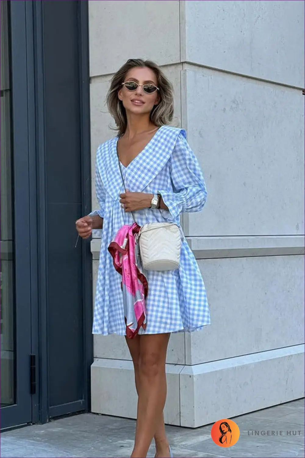 Mini Shirt Dress with Gingham Collar - Effortless Charm - Dresses - Lingerie Hut - A-line • All Season • Casual • Cotton