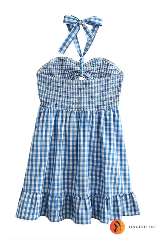 Mini Dress with Gingham Print - Vintage Picnic Charm - Dresses - Lingerie Hut - A-line • Casual • Cotton • Everyday