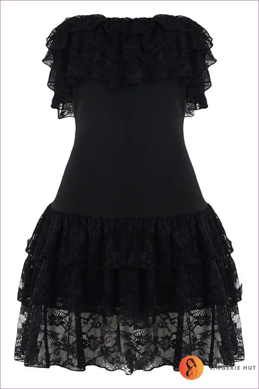 Mini Dress with Lace Ruffles - Midnight Garden Party for Backless, Cutout, Dress, Evening Wear, Glamour