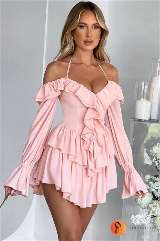 Mini Dress with Ruffle Tiers - Party Confidence for Backless, Cutout, Date Night, Dress, Glamour