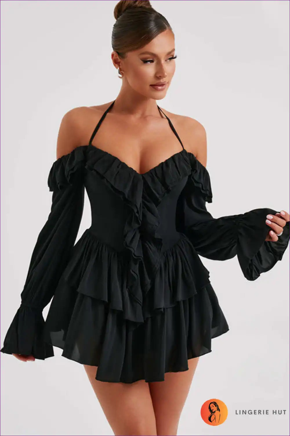 Mini Dress with Ruffle Tiers - Party Confidence for Backless, Cutout, Date Night, Dress, Glamour