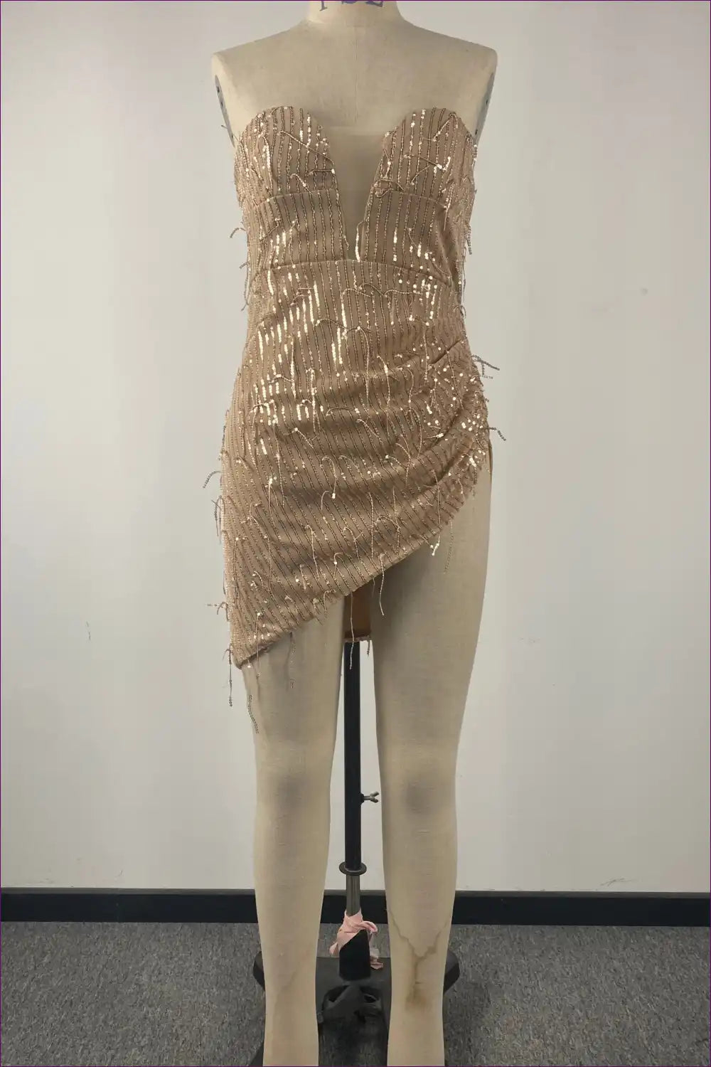 Mini Dress with Sequin Asymmetric Hem - Night out Glamour for All Season, Clubwear, Cutout, Dress, Evening