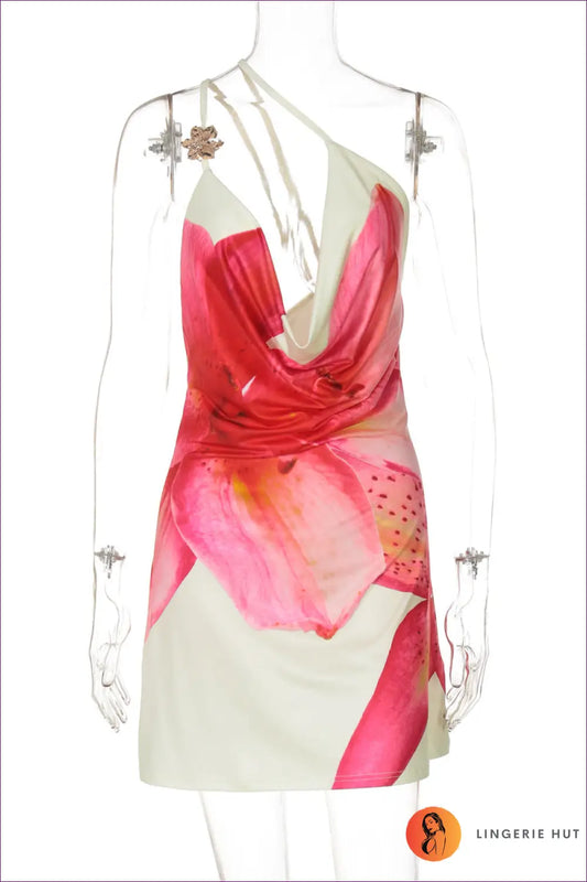 One-shoulder Floral Mini Dress - Bold but Wearable - s / Red - Dresses - Lingerie Hut - Backless • Bodycon • Clubwear