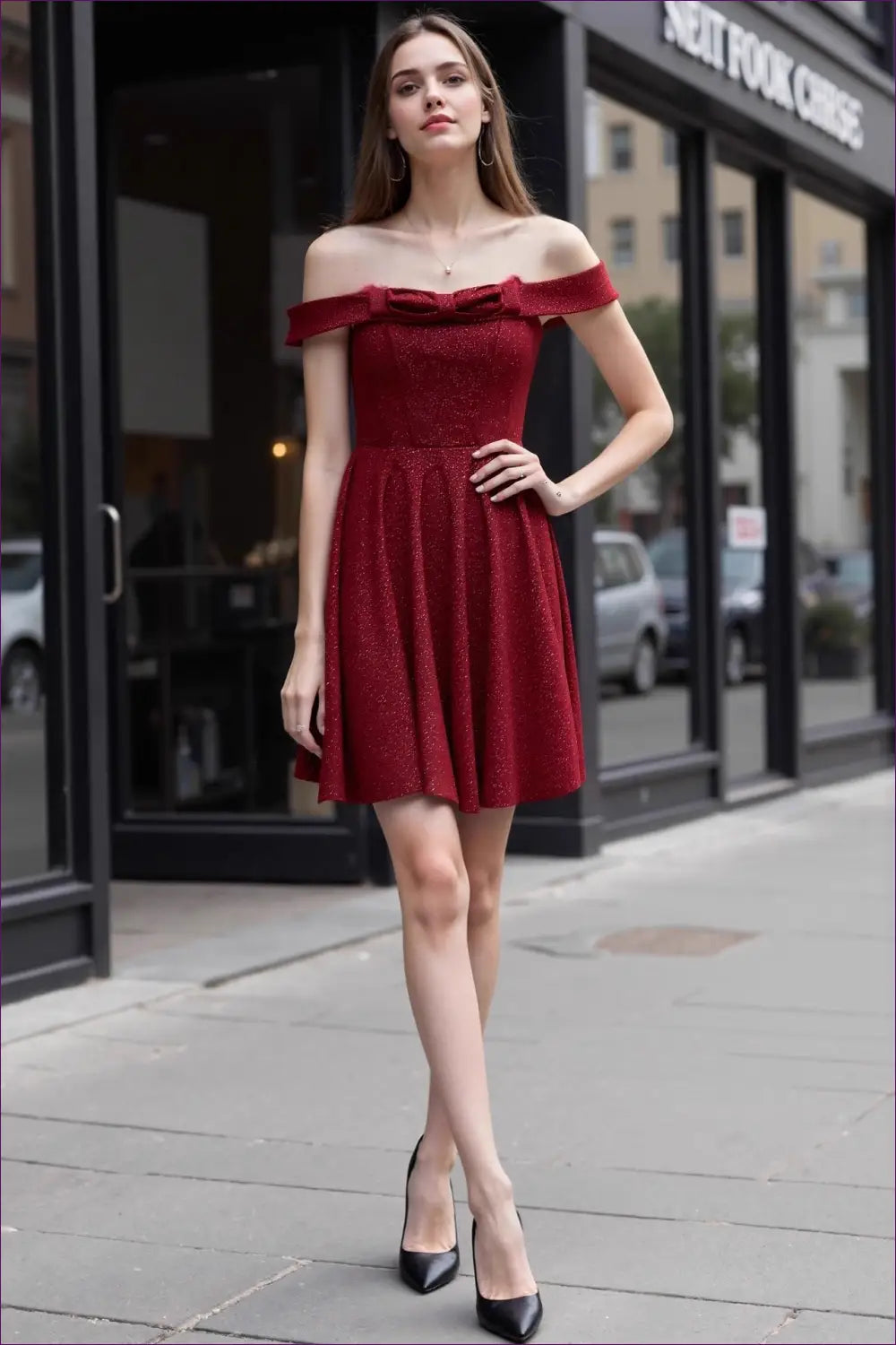 Off-shoulder Mini Dress with Shimmer - Effortless Celebration - Dresses - Lingerie Hut - A-line • All Season • Date