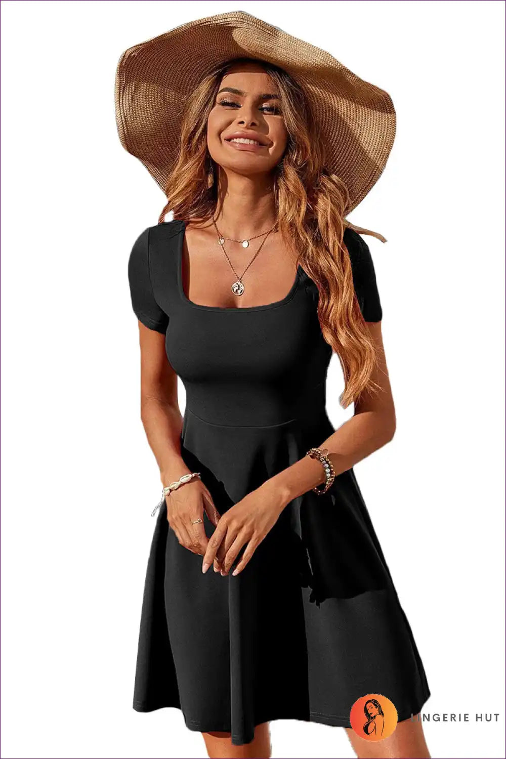 Mini Dress with Square Neckline - Effortless Elegance for A-line, All Season, Casual, Date Night,