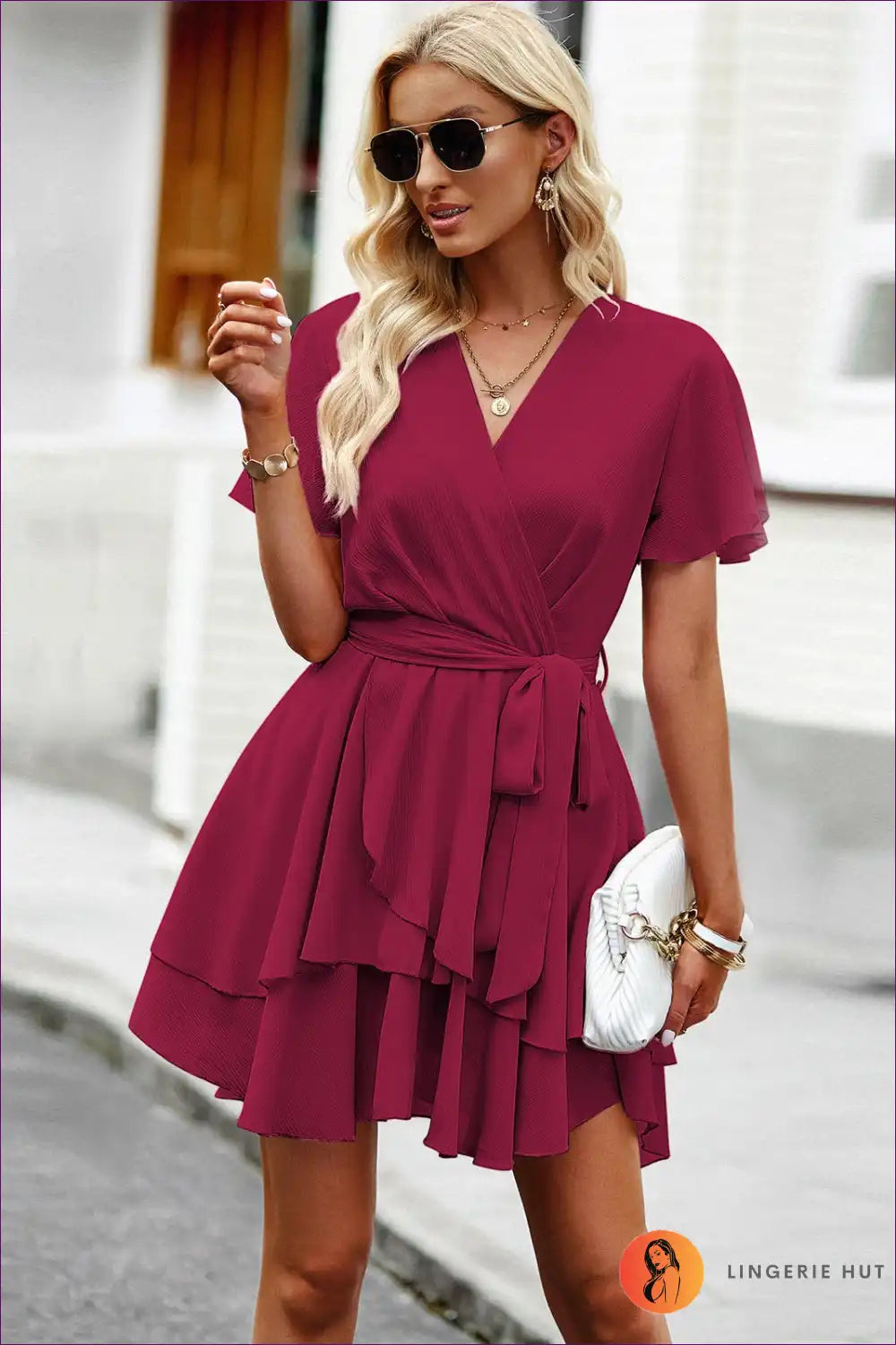 Mini Dress with Tiered Ruffles - Garden Party Ready for A-line, Boho, Casual, Chiffon,