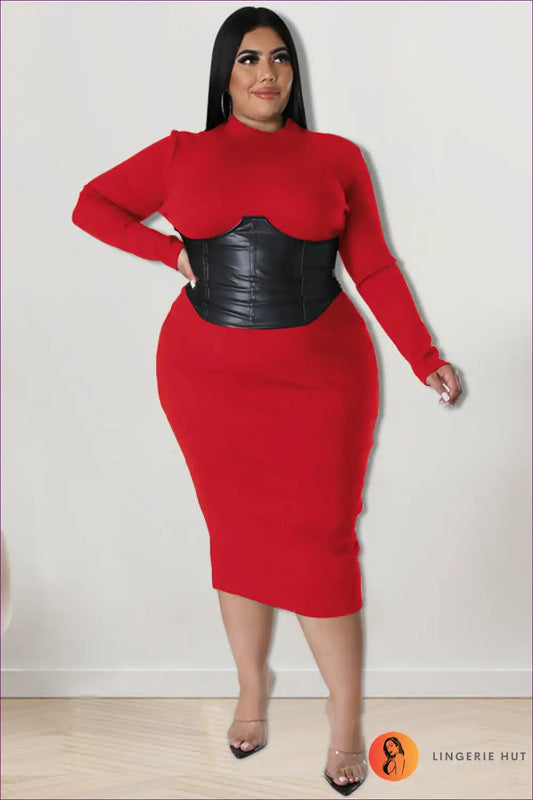 Mock Neck Bodycon Dress with Leather Corset Detail for Bodycon, Corset, Date Night, Evening Wear, Formal Wear