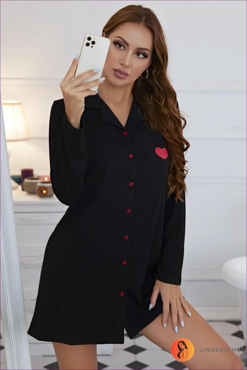 Nightdress with Button Front Detail - Effortless Grace - m / Black - Casual • Everyday • just in • Mini • Modest