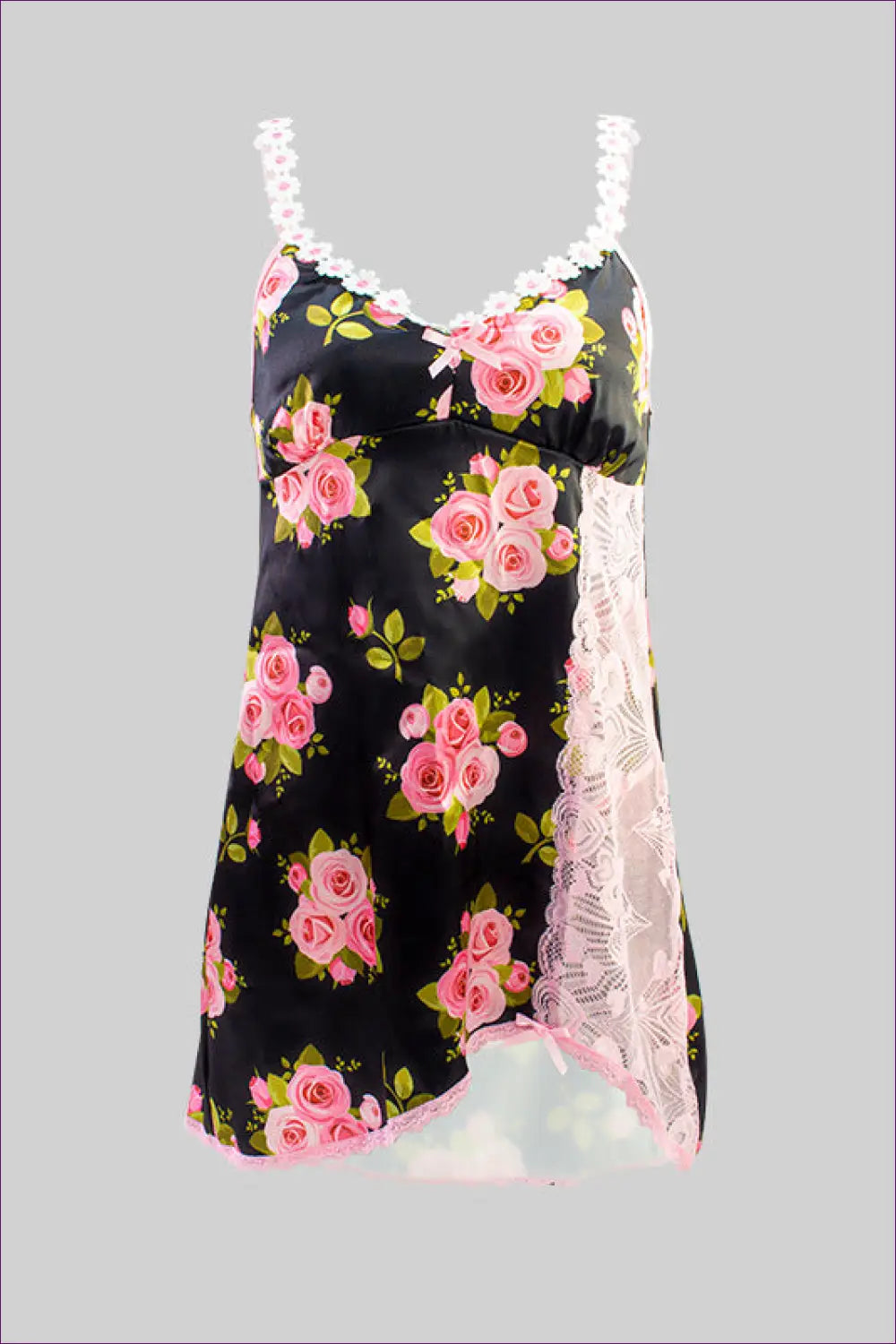 Nightdress with Floral Print and Lace Panel - Dreamy Garden Escape - Lingerie Hut - Boudoir • Casual • Everyday • Lace