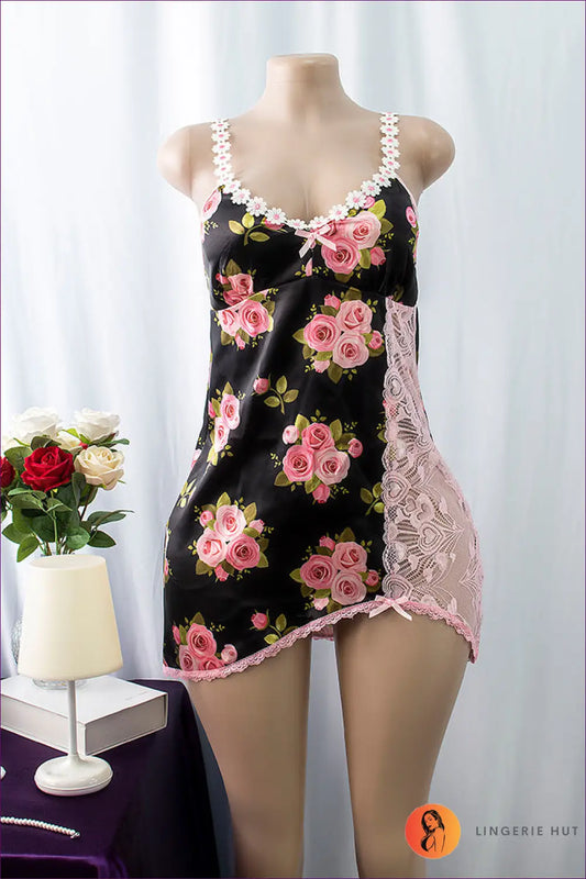 Nightdress with Floral Print and Lace Panel - Dreamy Garden Escape - s / Multi - Lingerie Hut - Boudoir • Casual