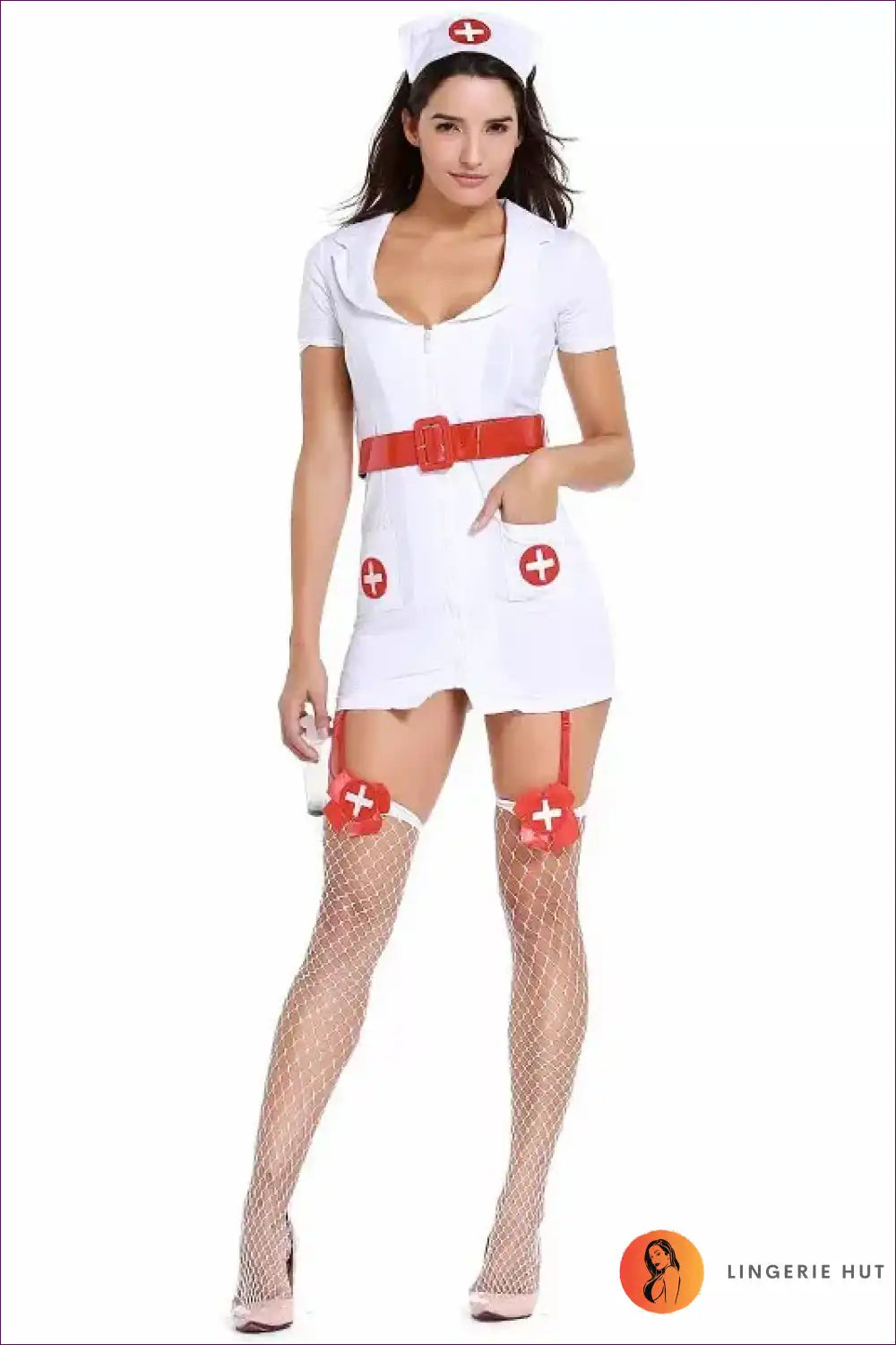 Nurse Costume with Belt and Hat - Flirty Party Statement for Boudoir, Clubwear, Costume, Evening Wear,