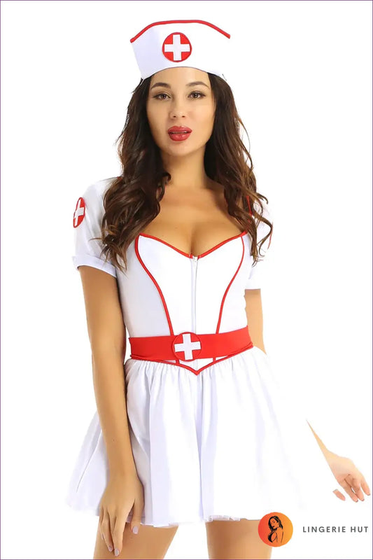 Nurse Costume with Ruffled Tutu Skirt - Festival Party Fun - Outfit Set - Lingerie Hut - Clubwear • Halloween • Mesh