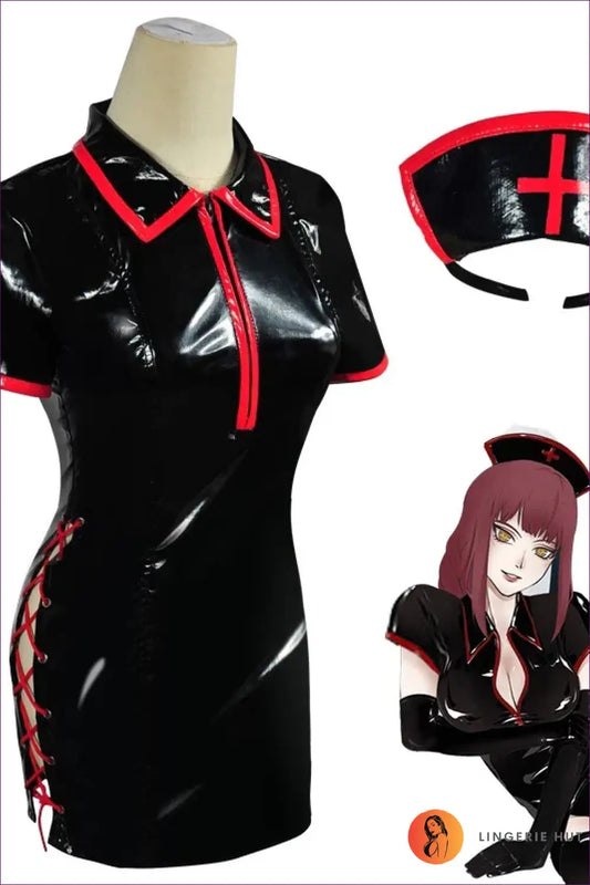 Nurse Costume Shirt Dress - Anime Fantasy Roleplay Ready - Lingerie Hut - Clubwear • Cutout • Evening Wear • Halloween
