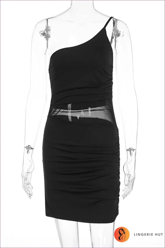 One-shoulder Mesh Mini Dress - Effortless Summer Evenings - s / Black - Dresses - Lingerie Hut - Bodycon • Cutout
