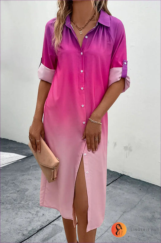 Ombre Shirt Dress with Button Front - Effortless Elegance - Lingerie Hut - Casual • Everyday • Formal Wear • Glamour