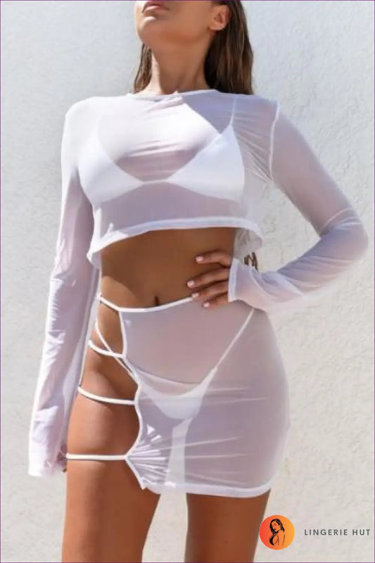 Co Ord with Sheer Mesh Cut-outs - Daring Confidence Allure - White / s - Clothing - Lingerie Hut - All Season