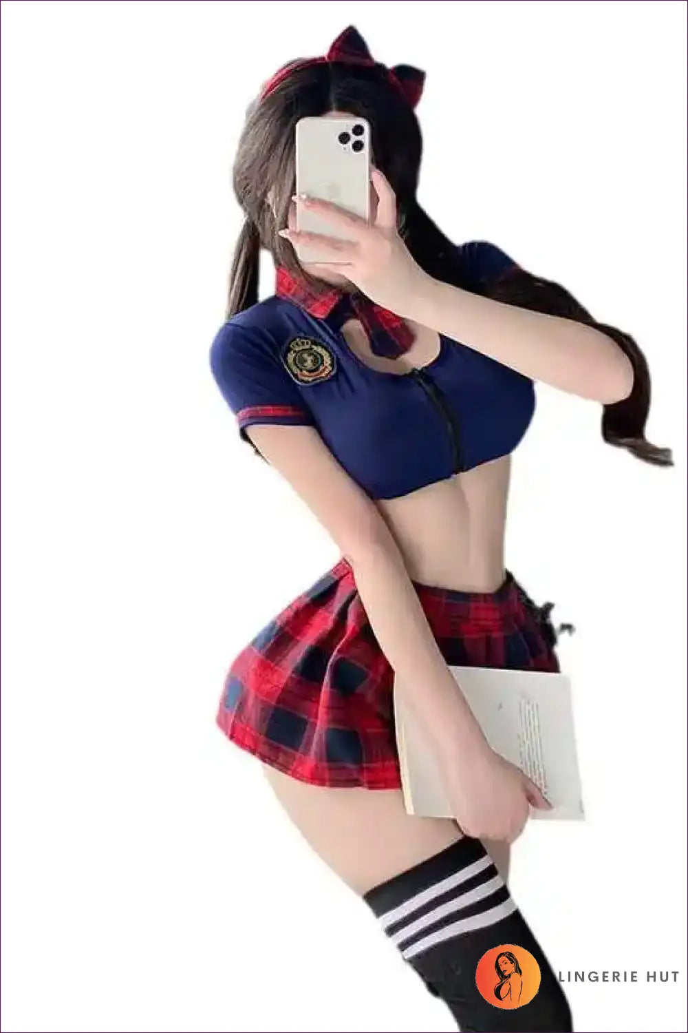 Plaid Mini Cosplay Dress with Sheer Mesh Bodice - Playful Nights for Costume, Halter, just In, Mesh,