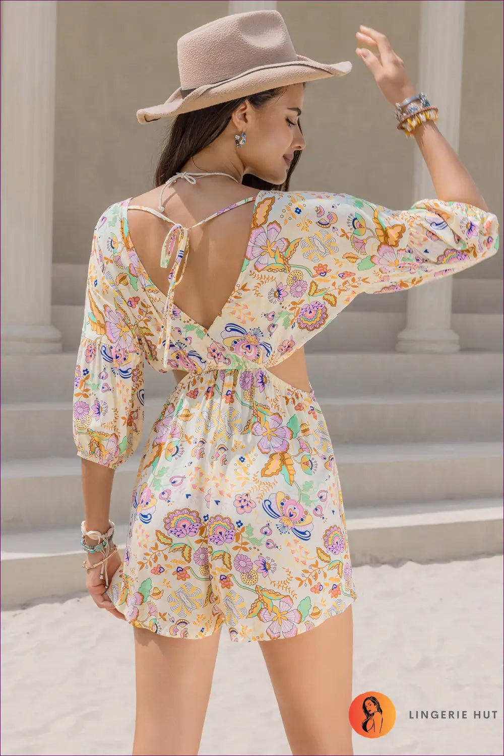 Playsuit with Floral Print - Vacation Vibes - Lingerie Hut - Boho • Casual • Cutout • Everyday