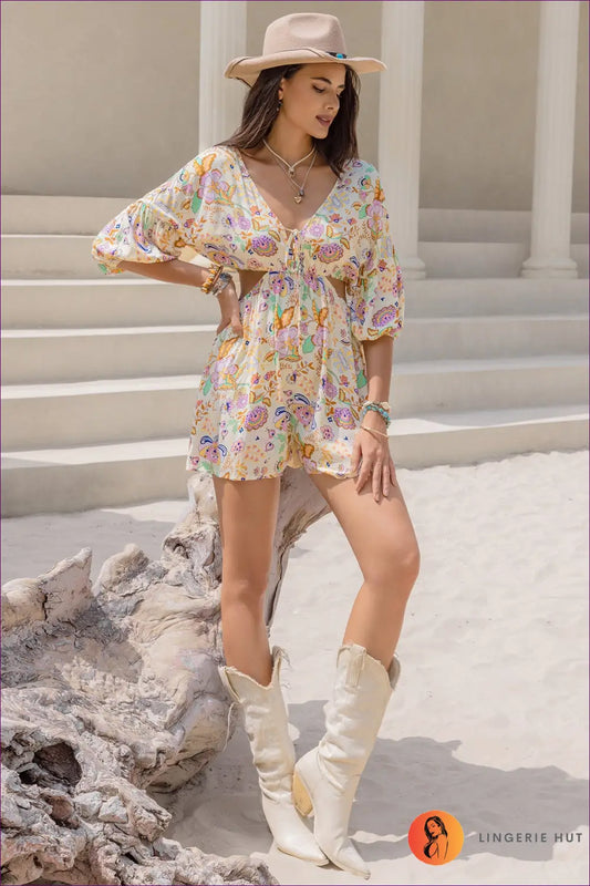 Playsuit with Floral Print - Vacation Vibes - Lingerie Hut - Boho • Casual • Cutout • Everyday