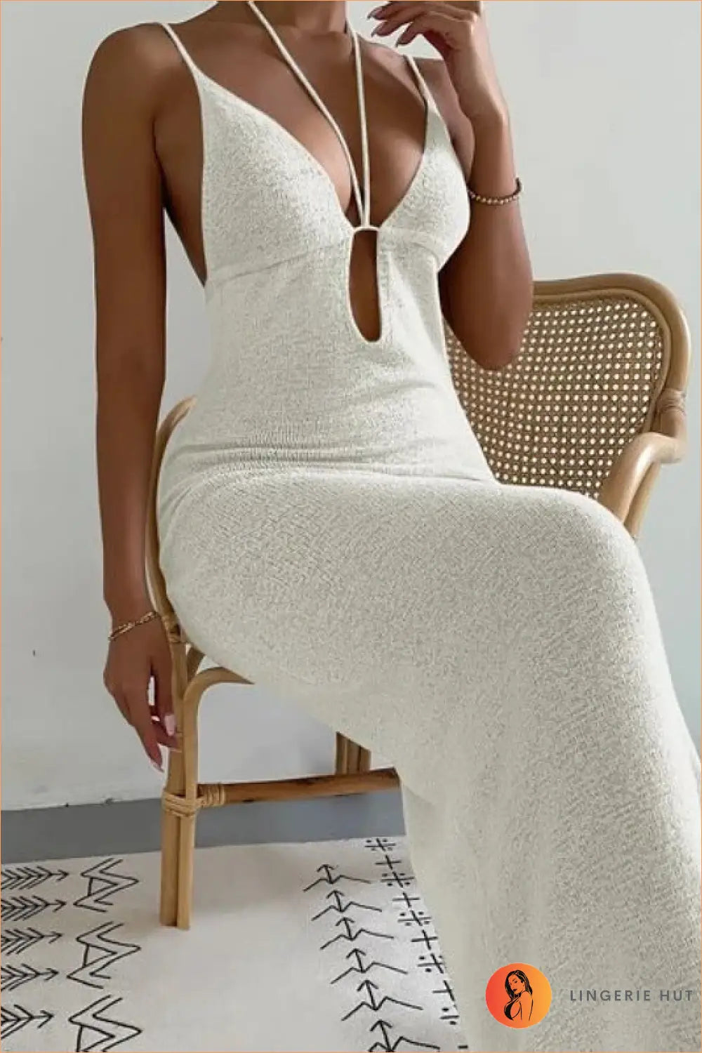 Plunge Bodycon Maxi Dress - the one They’ll Ask About - s / White - Dresses - Clothing • Cutout • Date Night • Glamour