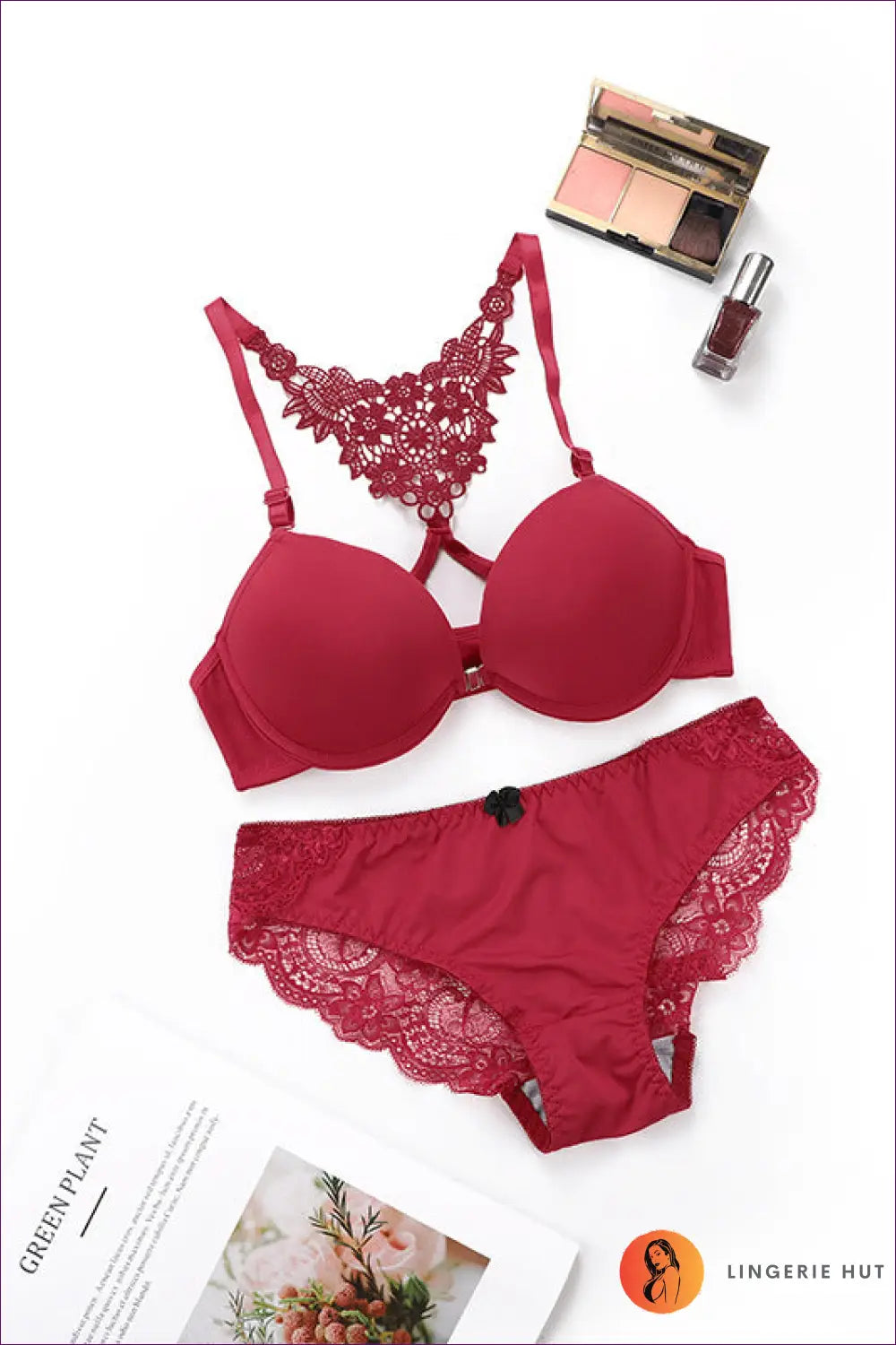 Plunge Bra Set with Push-up Support - Confident Date Night - Lingerie Hut - All Season • Backless • Boudoir • Date Night