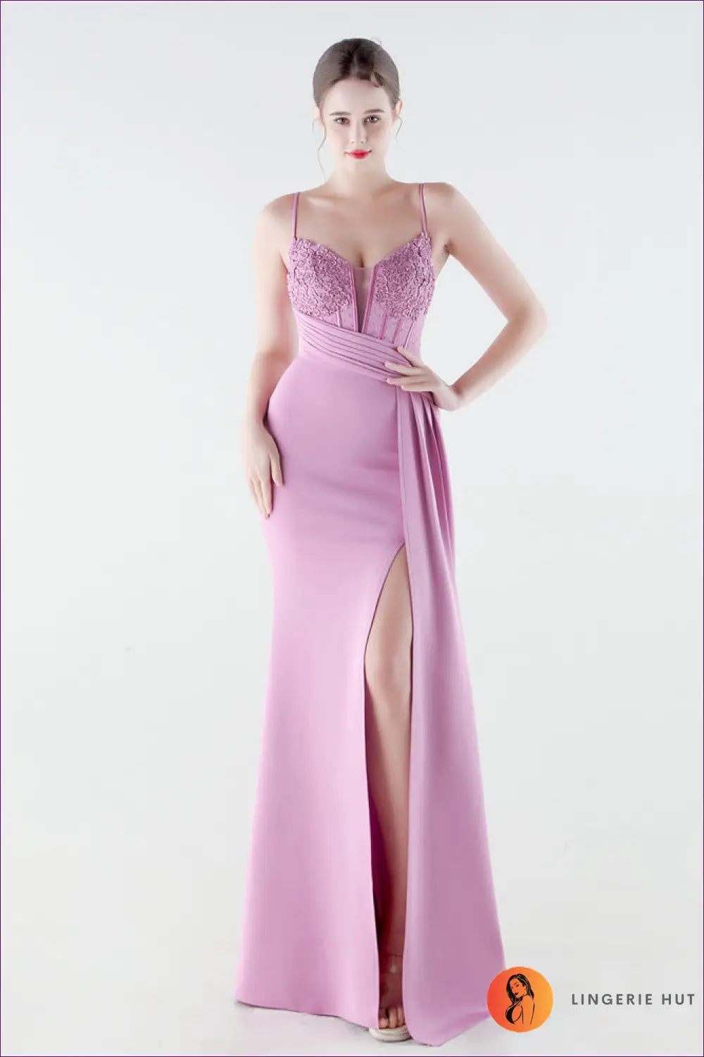 Plunge Neck Sequin Embroidered Maxi Dress with High Slit - s / Lavender - Dresses - Lingerie Hut - Date Night • Evening