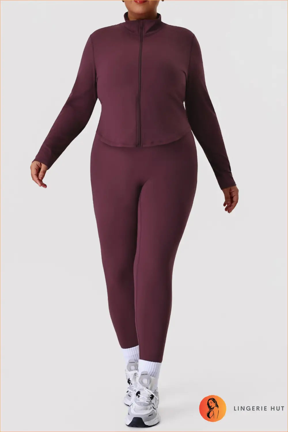 Plus Size Activewear co Ord Set - Gym-to-street Confidence - 2xl / Burgundy - Casual • Clothing • Everyday • Leggings