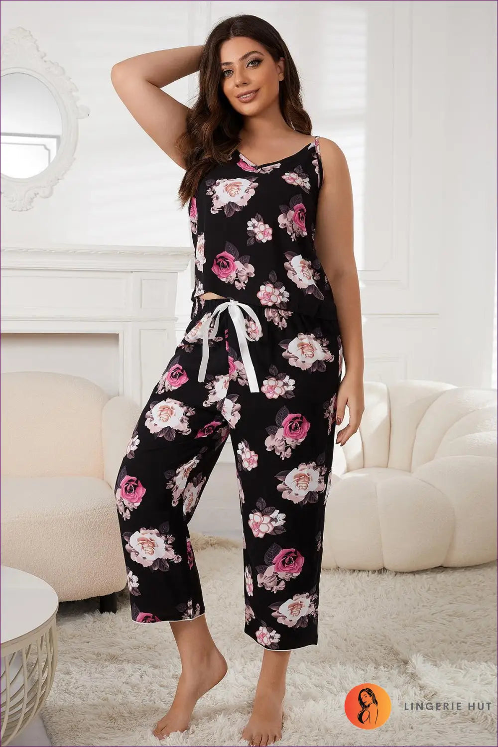 Plus Size Floral Pyjama Set - Quiet Confidence at Home - Pajamas - Lingerie Hut - Autumn • Casual • Everyday