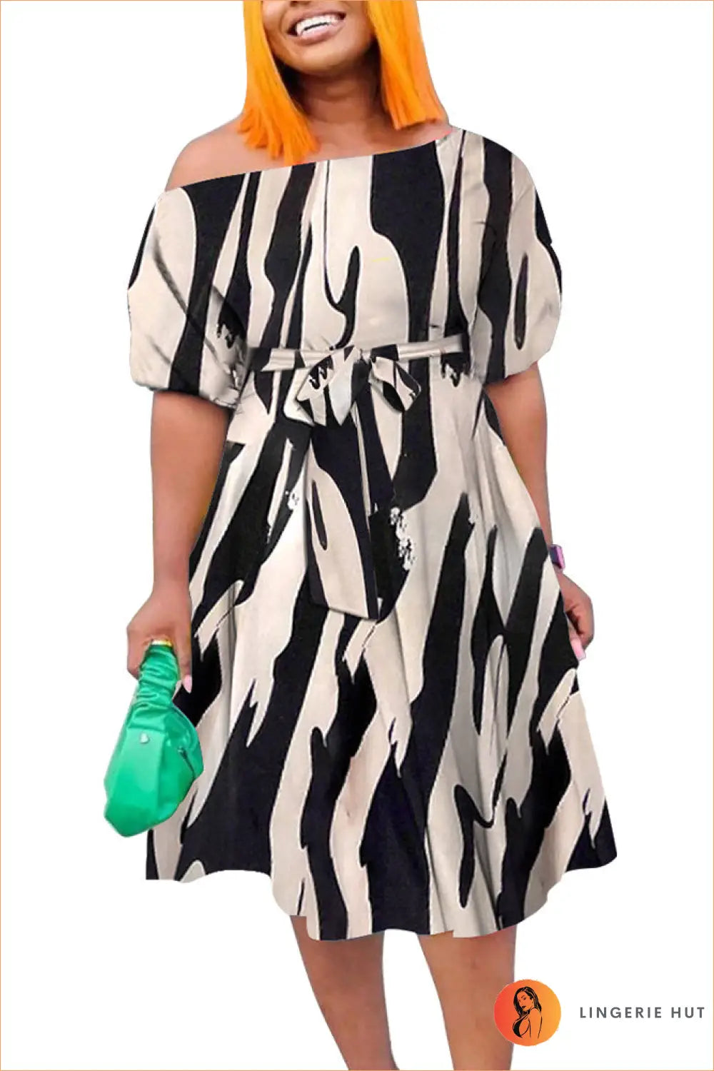 Plus Size Off-shoulder Dress with Belted Waist - Xl / Black - Dresses - A-line • Boho • Casual • Clothing - Lingerie Hut