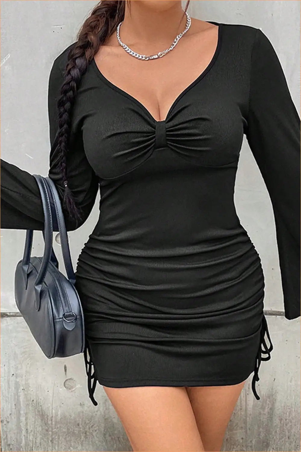 Plus Size Ruched Bodycon Mini Dress - Effortless Elegance - Dresses - Autumn • Casual • Date Night • Lingerie Hut