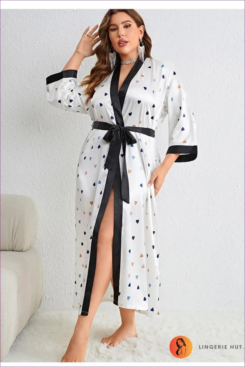 Plus Size Satin Nightdress with Lace Up Detail - Effortless Home Style - Robes - Lingerie Hut - Autumn • Casual