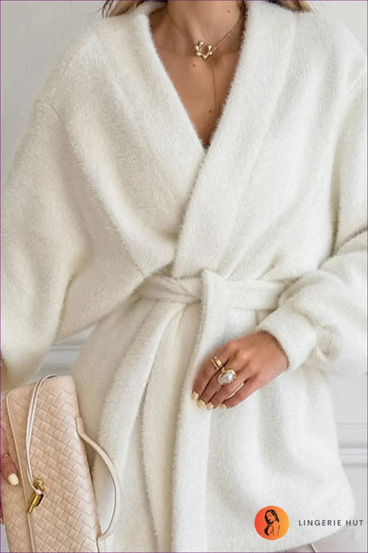 Plush Mid Length Belted Jacket - Effortless Everyday Warmth - Jacket - Lingerie Hut - Autumn • Casual • Cutout • Glamour