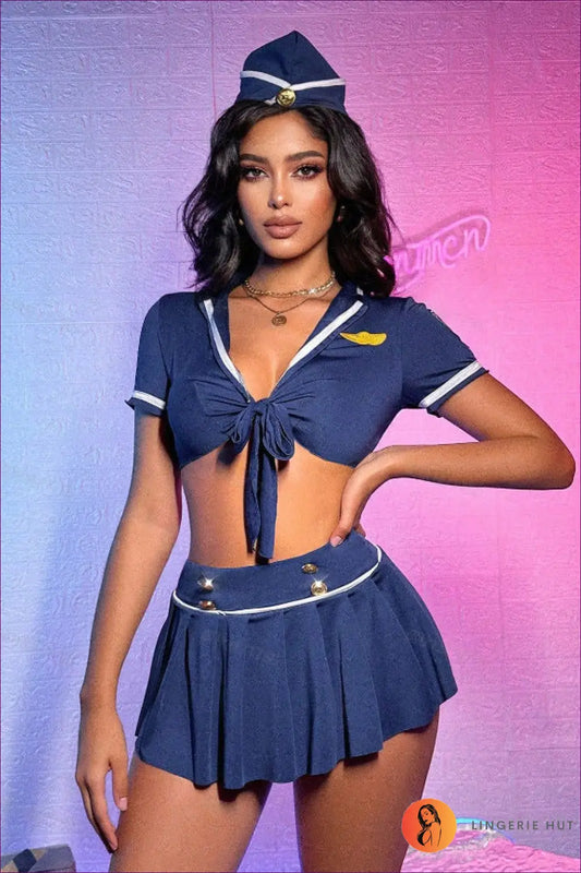 Police Costume co Ord Set - Playful Fantasy Roleplay - s / Purplish Blue - Lingerie Hut - Crop • Mini • Navy
