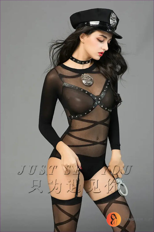 Police Officer Costume Bodysuit - Fantasy Roleplay Ready - 01 / one Size - Lingerie Hut - Clubwear • Cutout • Evening
