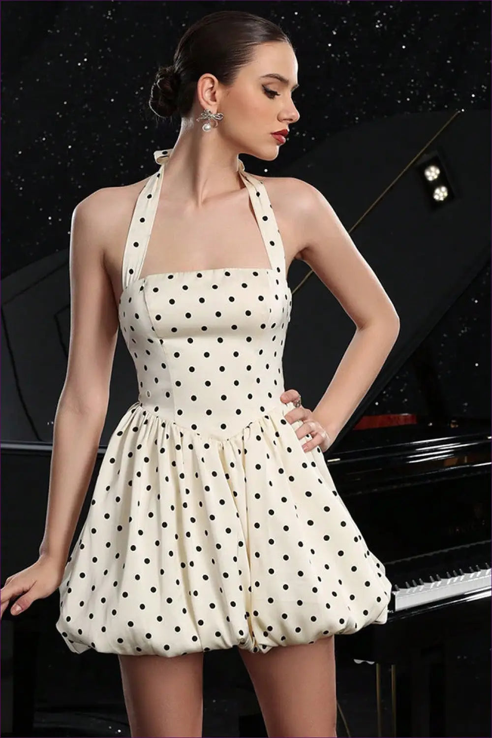 Polka Dot Halter Mini Dress with Bubble Hem - Retro Party Style - Dresses - Lingerie Hut - A-line • Backless • Casual