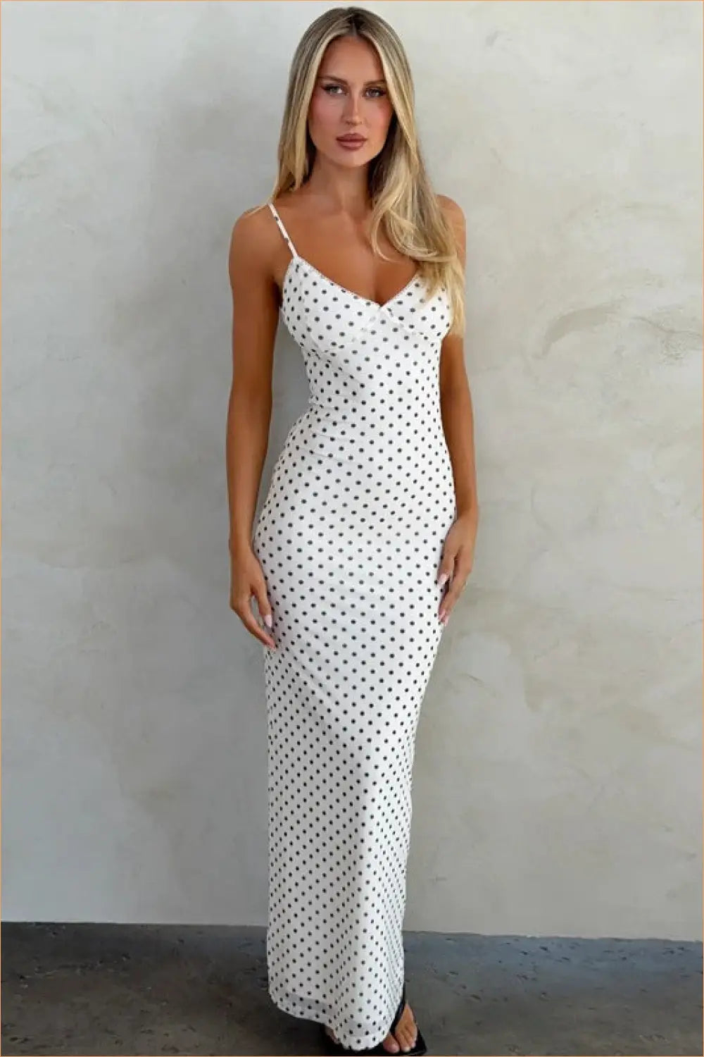 Polka Dot Maxi Dress with Deep v - Summer Evenings Sorted - Dresses - Bodycon • Casual • Clothing • Glamour - Lingerie