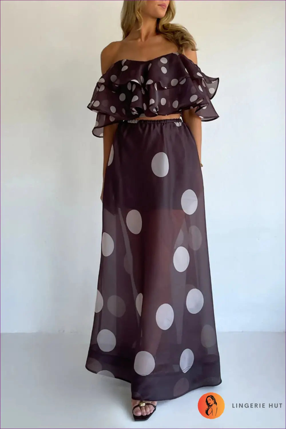 Polka Dot Ruffle co Ord Set - Vintage-inspired Summer Mood - s / Coffee - Lingerie Hut - Beachwear • Boho • Casual