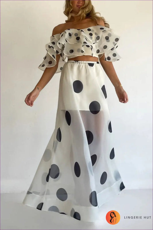 Polka Dot Ruffle co Ord Set - Vintage-inspired Summer Mood - s / White - Lingerie Hut - Beachwear • Boho • Casual • Crop