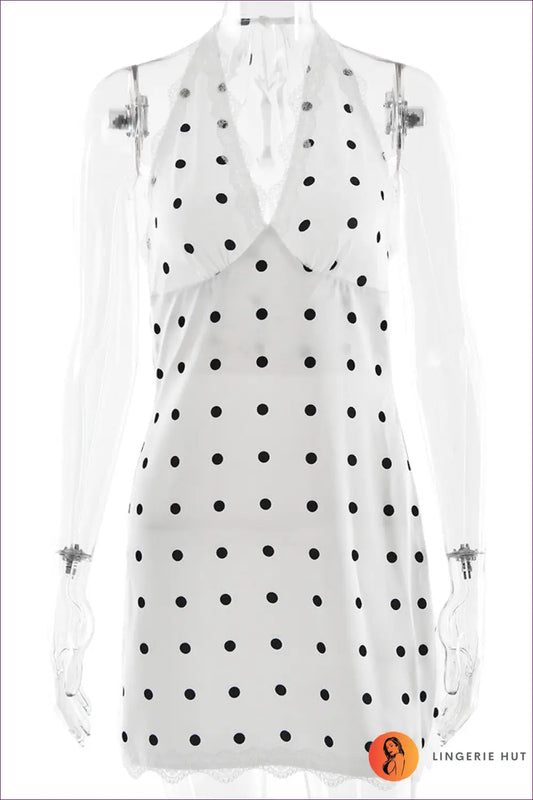 Polka Dot Satin Mini Dress - Summer Evenings Sorted - s / White - Dresses - Lingerie Hut - Backless • Glamour • Halter