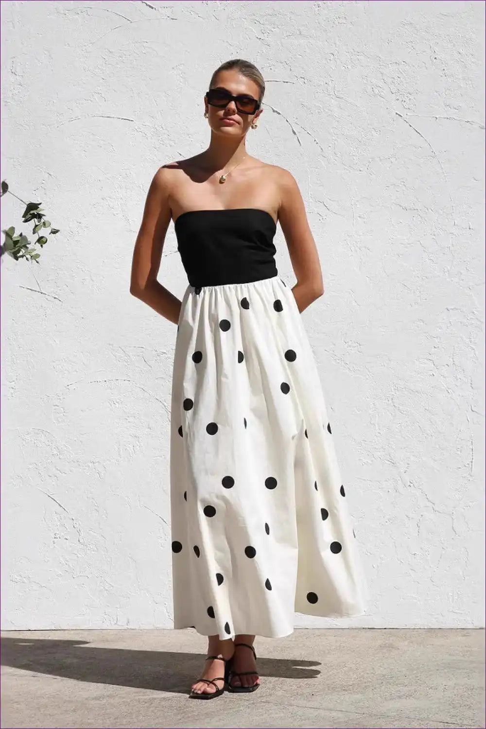 Polka Dot Strapless Maxi Dress with Contrast Bodice - Modern Summer Edit for a Line, Dress, Dresses,
