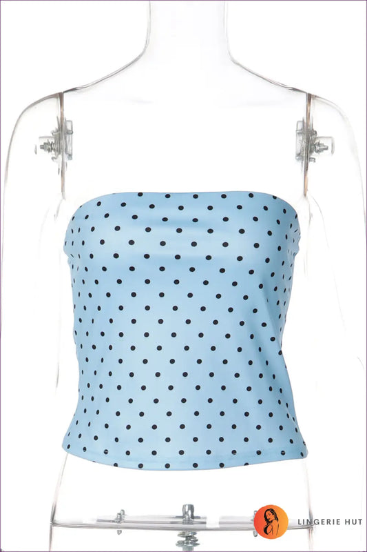 Polka Dot Strapless Crop Top - Summer Statement Edit - s / Blue - Lingerie Hut - Casual • Everyday • Party • Polyester