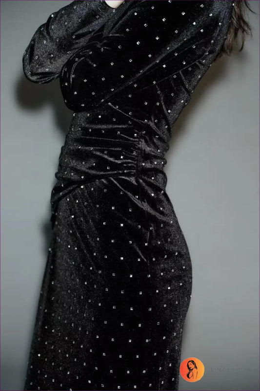 Embellished Wrap Midi Dress with Long Sleeves - Dresses - Autumn • Casual • Everyday • Formal Wear - Lingerie Hut
