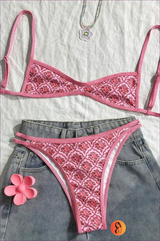 Retro Print Bikini Set - Summer Evenings Sorted - s / Pink Floral - Lingerie Hut - Beachwear • Casual • co Ord