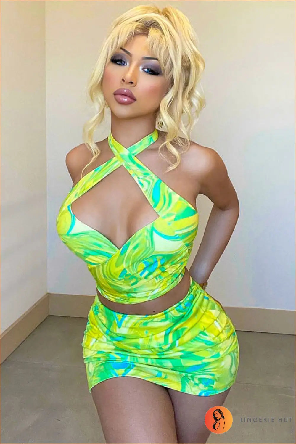 Printed Halter co Ord Set - Summer Evenings Sorted - Casual • Clothing • Cutout • Mini - Lingerie Hut