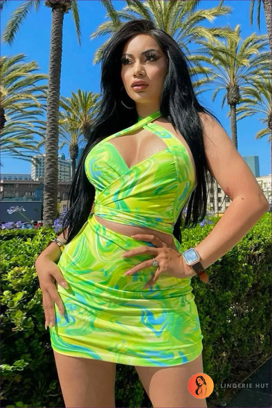 Printed Halter co Ord Set - Summer Evenings Sorted - Clothing - Lingerie Hut - Casual • Cutout • Halter • Mini