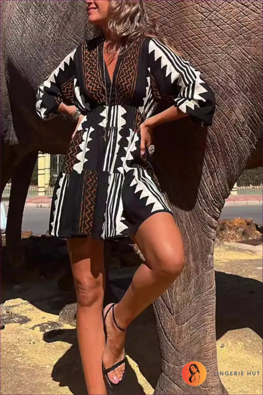 Printed A-line Mini Dress - Effortless Boho Energy - Dresses - Lingerie Hut - Casual • Date Night